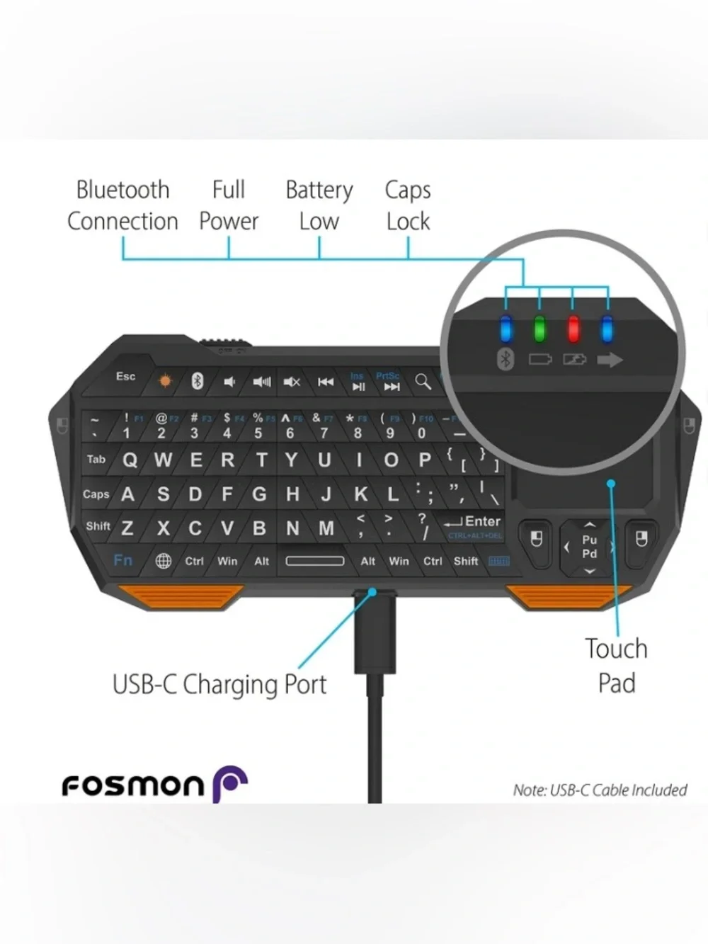 Fosmon Mini Bluetooth Keyboard Touchpad Rechargeable Wireless Remote